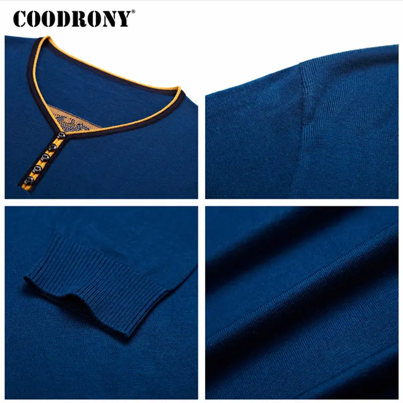 COODRONY свитер Мужская одежда осень зима кашемировый шерстяной мужской свитер Китайский Стиль Повседневный пуловер на пуговицах с v-образным вырезом мужской 8186