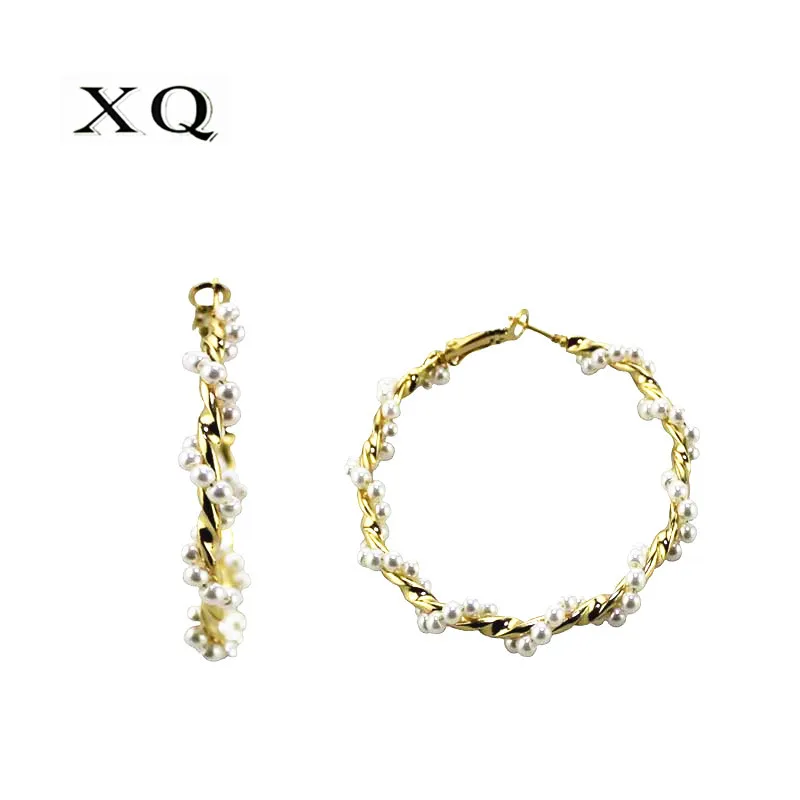 Женские серьги с имитацией под жемчуг XQ белые витые круглые большие в стиле