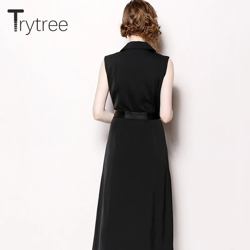 Trytree лето осень платье формальное женское без рукавов ТРАПЕЦИЕВИДНОЕ с поясом