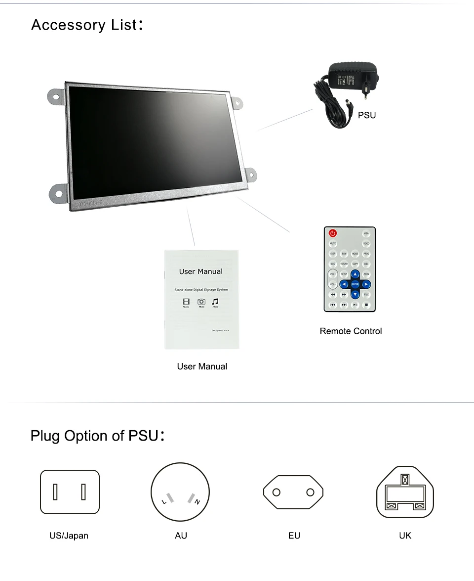 7 дюймов Крытый полка край Открытая рамка ЖК-монитор usb Видео Авто play12v медиаплеер для рекламы