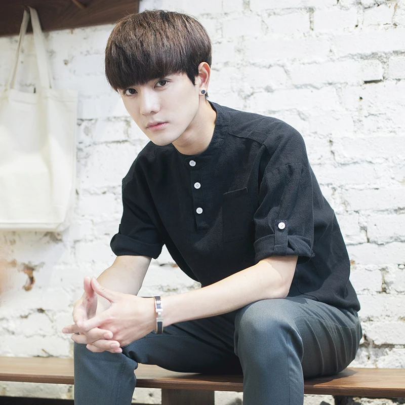 Мужская рубашка Новинка лета 2019 модная повседневная свободная черная однотонная