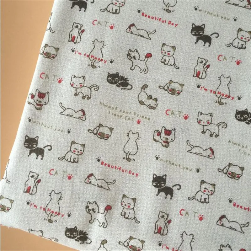Кошка холщовая ткань с принтом хлопок лен Лоскутная Ткань Сделай Сам швейный материал для стеганых изделий Ручное шитье Лен Хлопок Материал рукоделие
