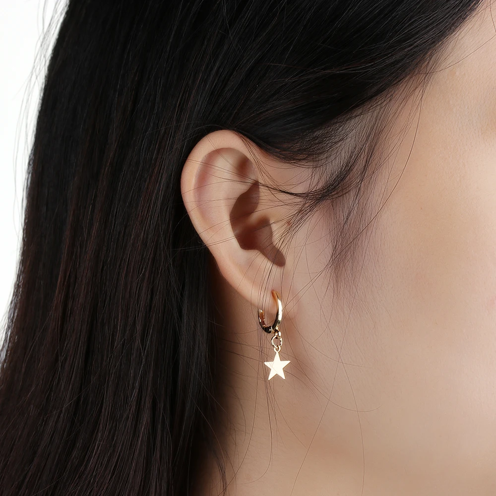 1Pair Small Star Moon Hoop Earrings Gold Color Simple Ear-cuffs Ear Piercing Huggie Earring Tools Jewelry Accessories for Women | Украшения