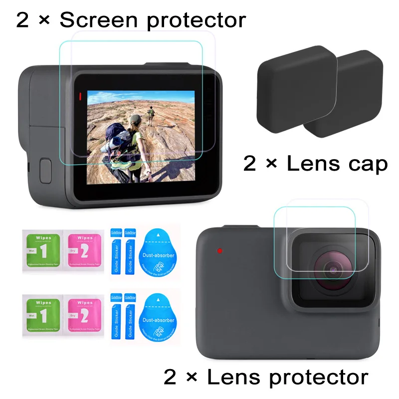 GAQOU закаленное стекло для Gopro Hero 7 6 5 черная крышка объектива ЖК-экран протектор Go Pro экшн-камера защитная пленка аксессуары - Цвет: set4 for 765 black