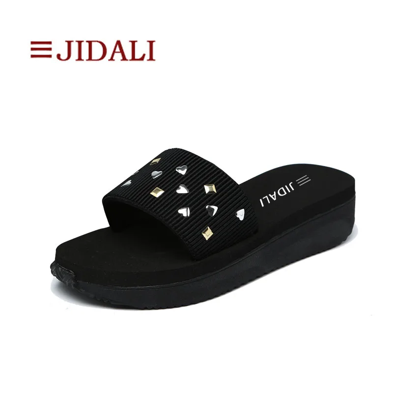 JIDALI/Модная обувь женские туфли на танкетке черные эластичные уличные сандалии из