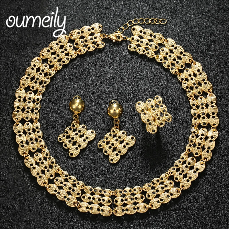 OUMEILY Fashion Dubai African Jewelry Set Nigerian Wedding Jewelry Set For Women Brides Gold Color Indian Jewellery Set