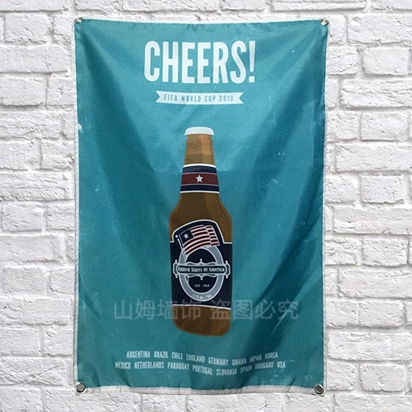 

GHEERS! Beer Poster Banners Bar Cafe Hotel Theme Wall Decor Hanging Art Waterproof Cloth Polyester Fabric Flags Theme Painting