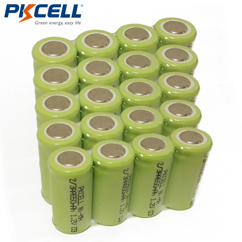 20 шт 1,2 V 650mAh 2/3AA NiMh аккумуляторная батарея плоский верх PKCELL промышленные Ni-MH батареи