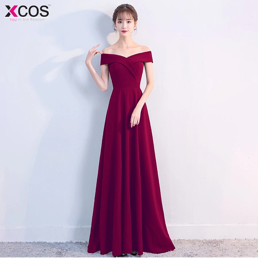 С открытыми плечами бордовый вечернее платье 2019 девушки свадебные вечерние на
