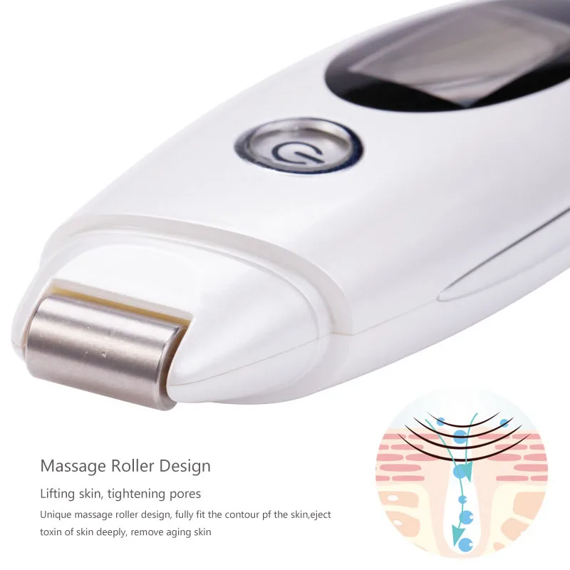 Goede Ultrasone Ion Huid Scrubber Elektrische Gezicht Cleanser Peeling Mee-eter Acne Verwijdering Huid Draai Slim Facial Massager Roller