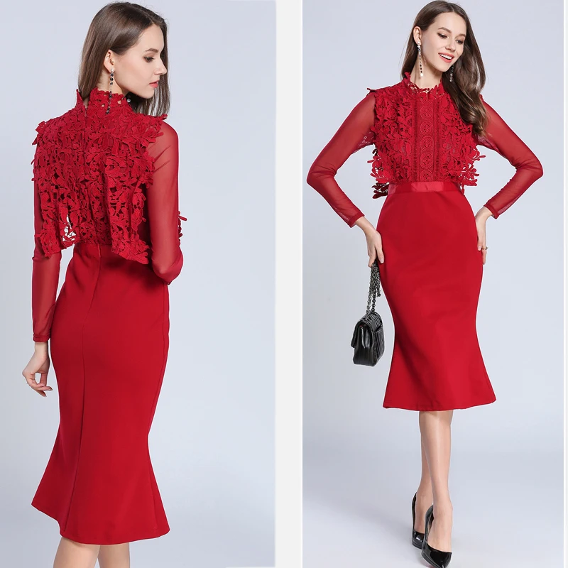 Trytree летнее осеннее Повседневное платье рубашка кружевное полиэфирное