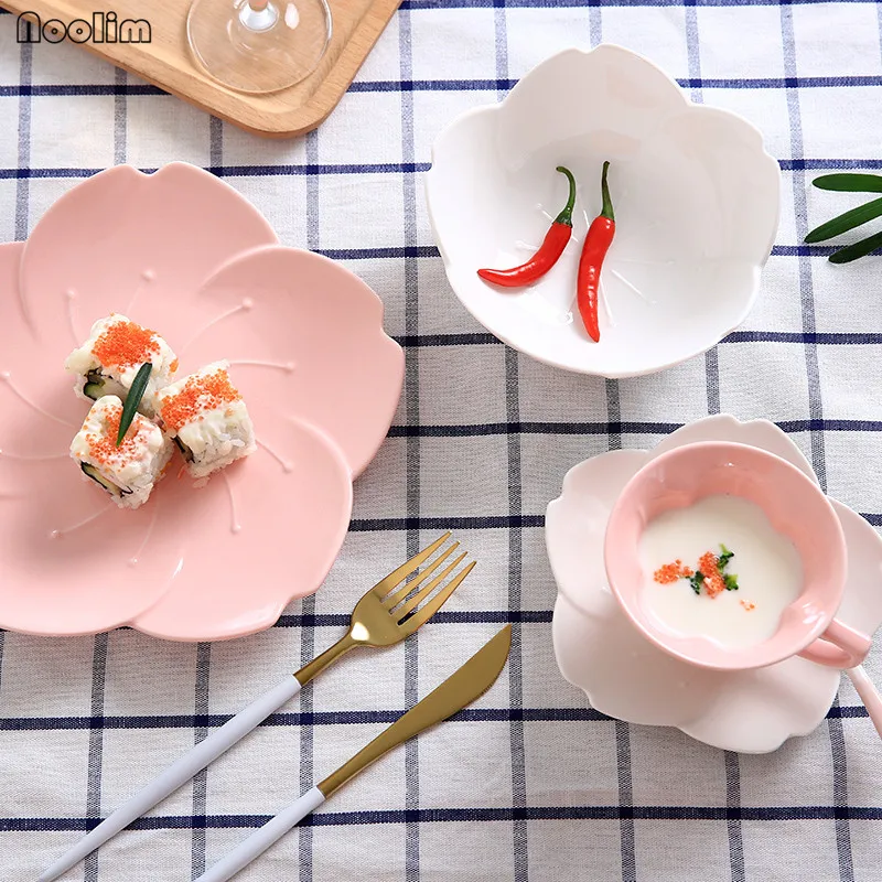 NOOLIM 1 шт., керамический столовый набор сакуры, розовая кухонная посуда, тарелки в форме цветка, блюдо для соуса чили, столовая посуда, украшение стола