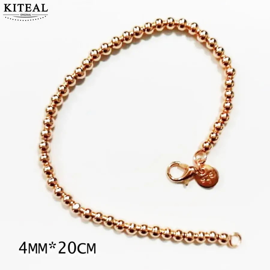 rose4mm20cm 925 Модный элегантный позолоченный/посеребренный браслет 4 мм 6 мм 8 мм 14 см 16 см 18 см 20 см с бусинами, цепочка для женщин и девушек, милый браслет, ювелирное изделие H198 - Окраска металла: rose4mm20cm