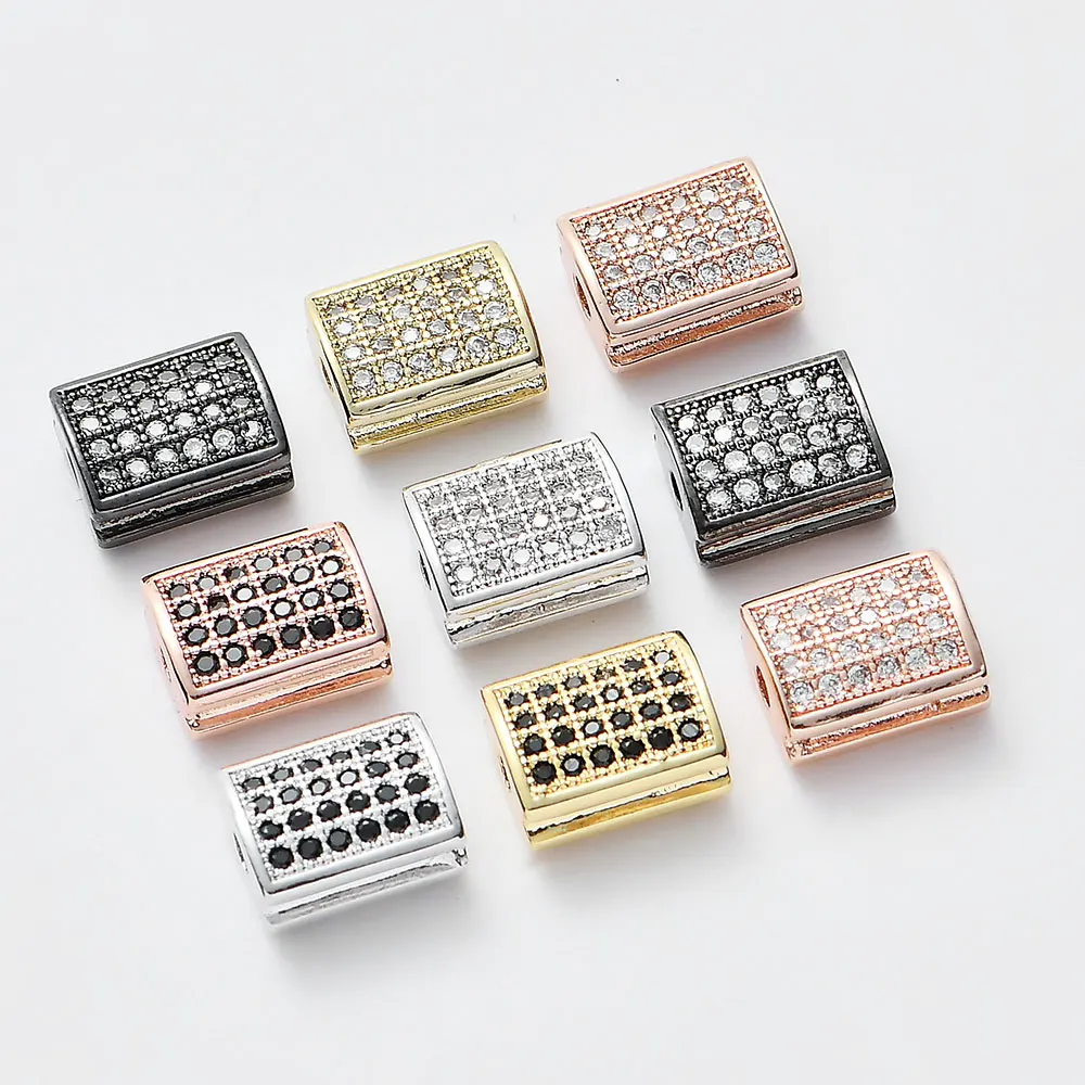 

2pcs/lot New lightweight brass micro zircon rectangular beads hollow eyelet spacer beads trend pendant SLFA015