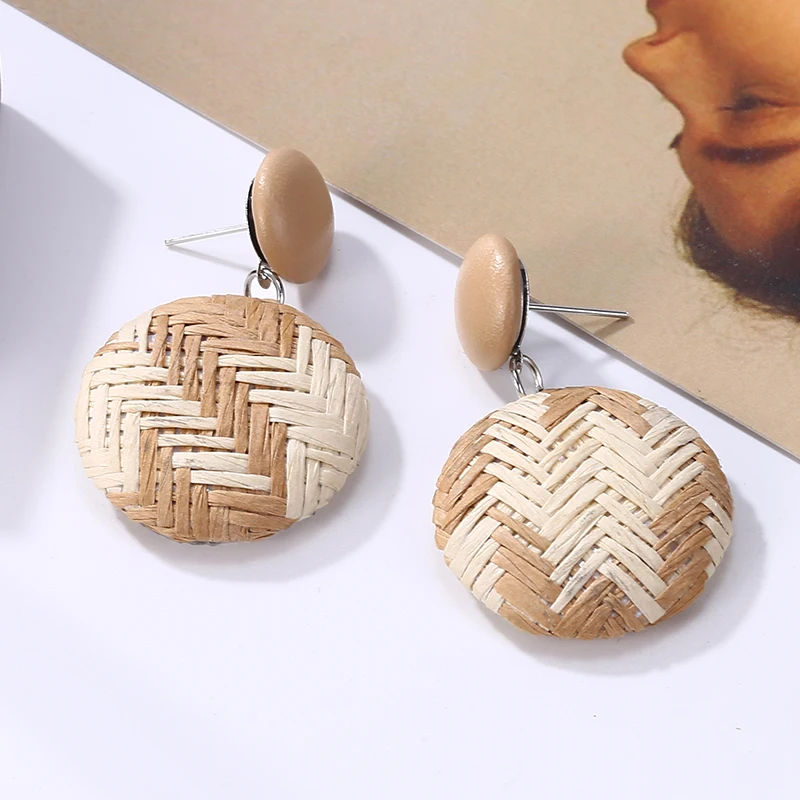 Женские Висячие серьги из ротанга круглые геометрические ручной работы в