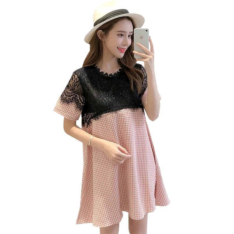 Новинка 2019 года Брендовое платье для беременных летнее клетчатое большого