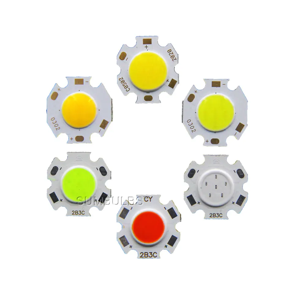 

10pcs/lot 3W 5W 7W Rounded LED COB Light Source Chip On Board 20mm Diameter for Spotlight Downlight Red Blue Green White Bulbs