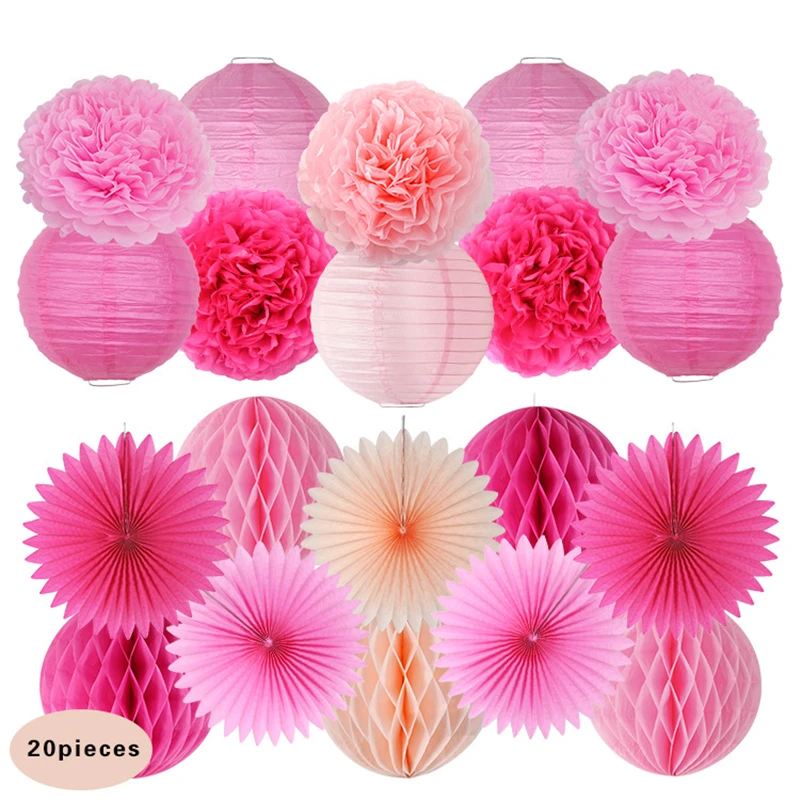 20 шт./компл. свадебные украшения милая розовая бумага сотовая помпоны фонарь