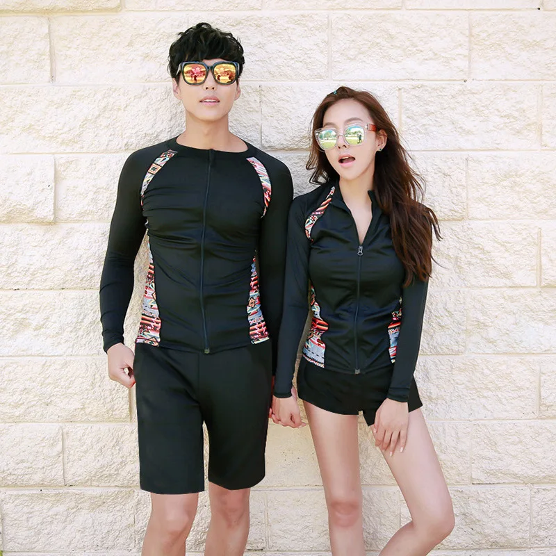 

set of 4-piece Women's Long Sleeve Rash Guard Swimsuit UPF 50+ Surfing Suit Bathing Suit Black Printed Rashguards Top & Bottom