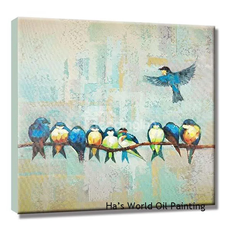 Many Birds Standing on Tree Branch None Framed Decorative Oil Painting | Дом и сад