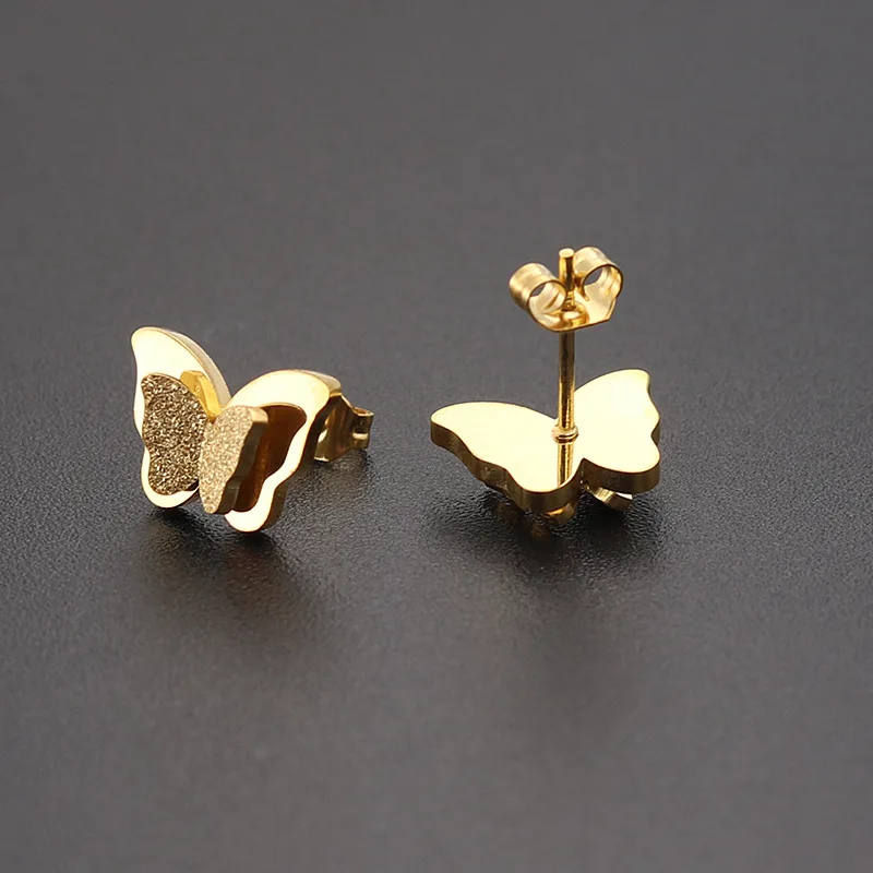 Женские серьги гвоздики из титана G23 с двойной бабочкой|fashion stud earrings|stud earringsgirls