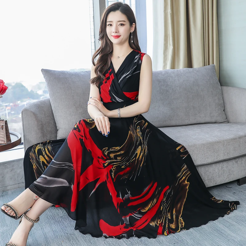 Женское шифоновое платье жилет большого размера с v образным вырезом одежда для