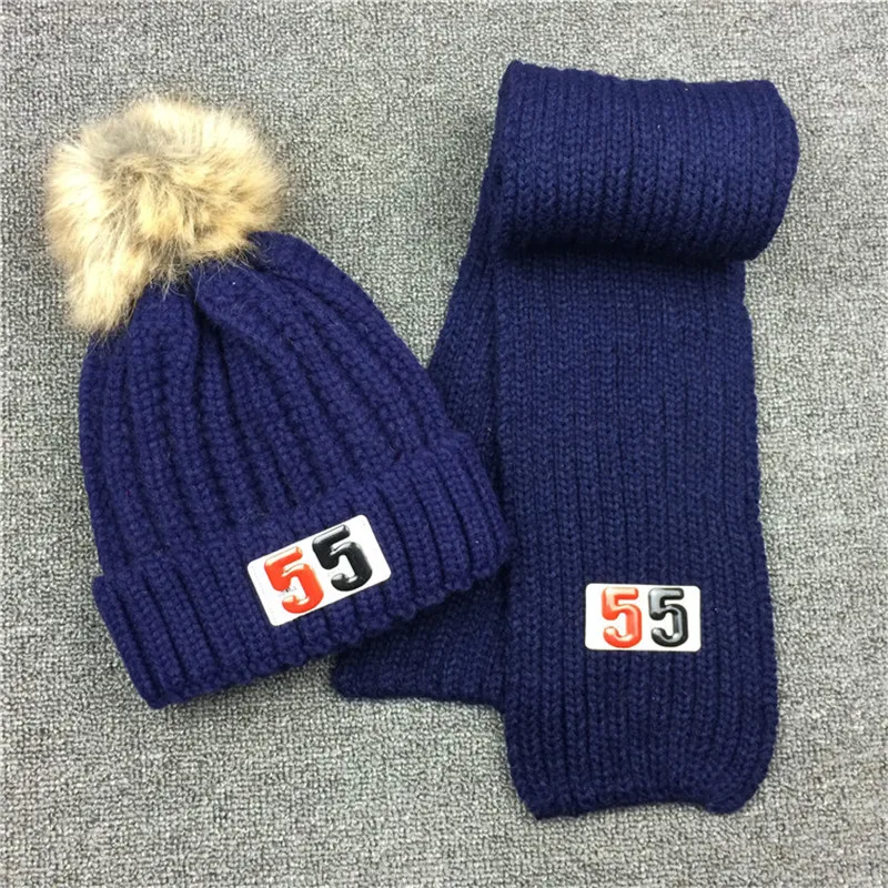 Yyun Дети Твердые Цвет ребра вязаный шарф шляпа набор девочек мех Pom Beanie с номера 2