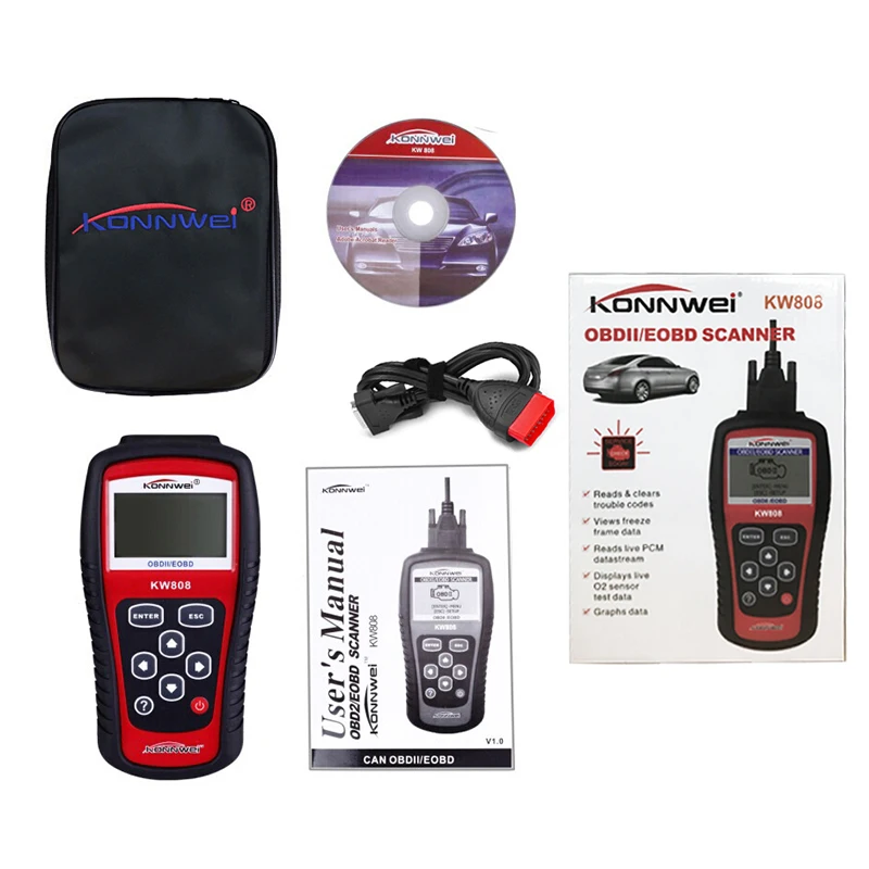 OBD2 OBDII сканер KW808 автомобильный диагностический считыватель кодов инструмент
