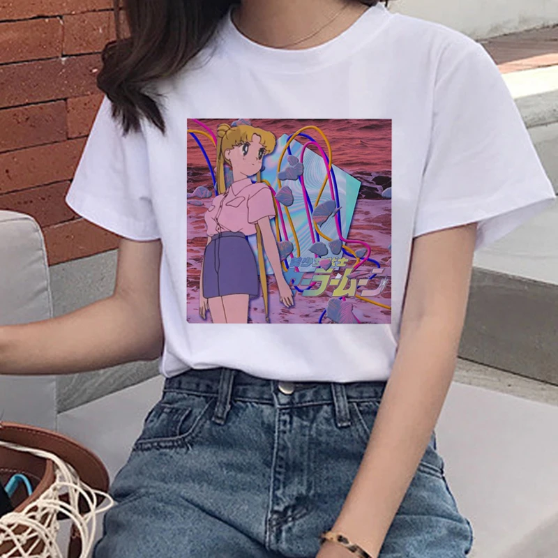 Harajuku Sailor Moon Kawaii Футболка женская Ullzang 90s Эстетическая мультяшная футболка забавная графическая футболка корейский стиль Топ Футболка женская
