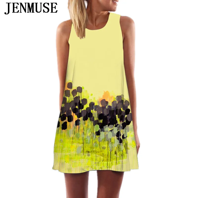 Женское шифоновое платье Jenmuse повседневное пляжное без рукавов с цветочным