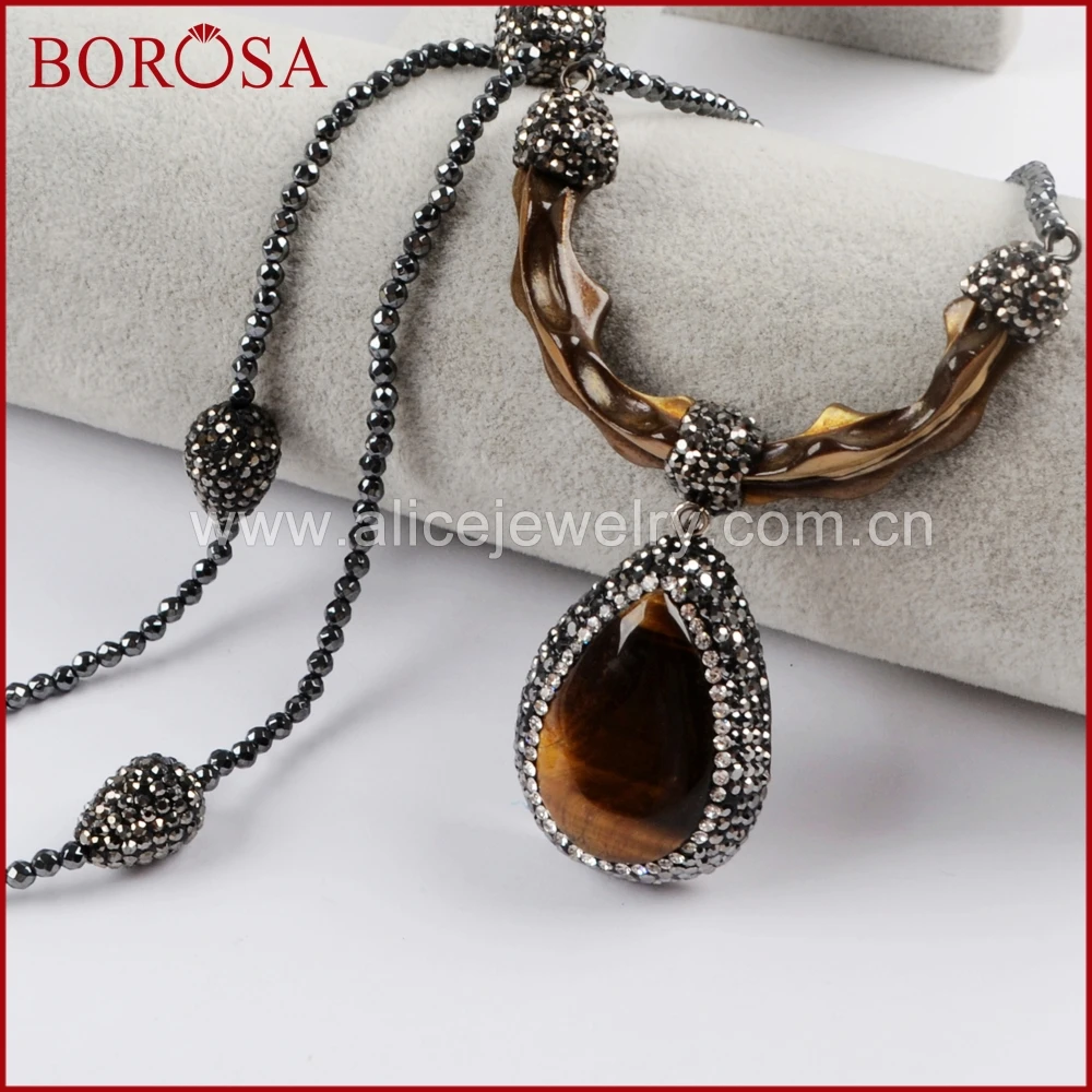 BOROSA Druzy 3 шт. подвески в виде тигрового глаза 36 дюймов длинные черные бусы ожерелья