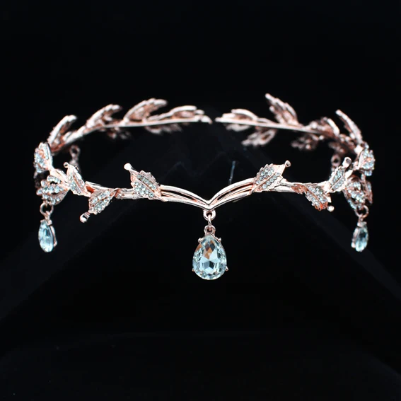 Rose Gold Модные стразы, серебро, женский свадебный налобный головной убор, цепочка с кристаллами, подвеска, свадебная тиара, ювелирное изделие для волос - Окраска металла: Rose Gold