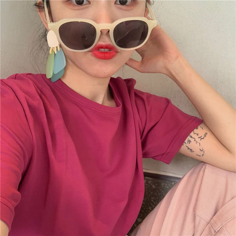 Универсальная футболка женская хлопковая эластичная базовая повседневная яркие