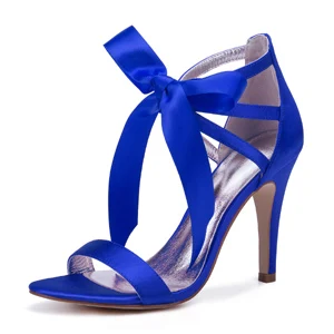 Royal blue Модные женские босоножки на высоком каблуке с лентами; Сатиновые вечерние модельные туфли; вечерние туфли-лодочки для ночного клуба и бала; много цветов - Color: Royal blue