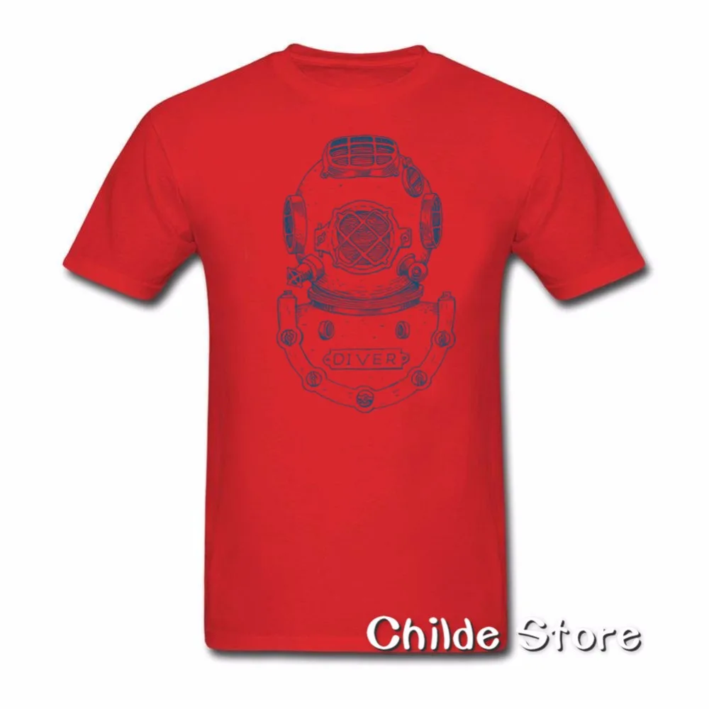 T-Shirt Homme Deep Sea Diver Helmet Block Print Illustration on Dark Tee Shirt Mens Short Sleeve Shirts | Мужская одежда