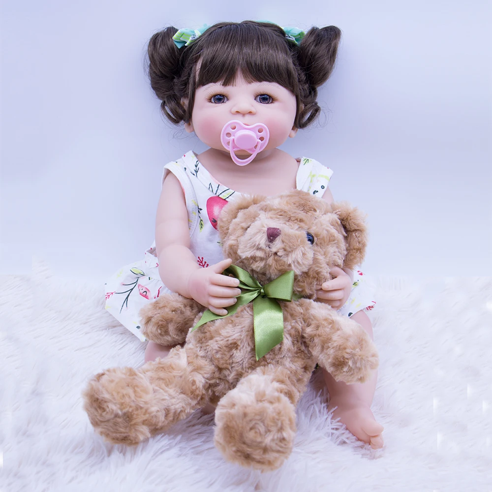 

55cm Full Silicone Reborn Baby Doll Toys For Girls Bonecas brown eyes Newborn Princess Bebe Alive Babies Present Gift Bathe Toy