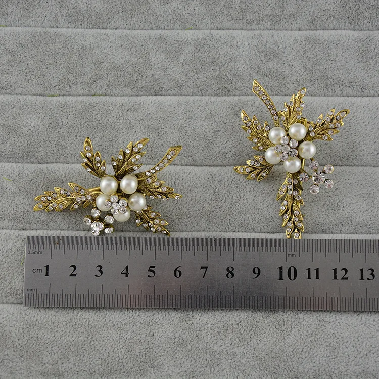 SLBRIDAL великолепные винтажные золотые стразы жемчужины цветок лист свадебные