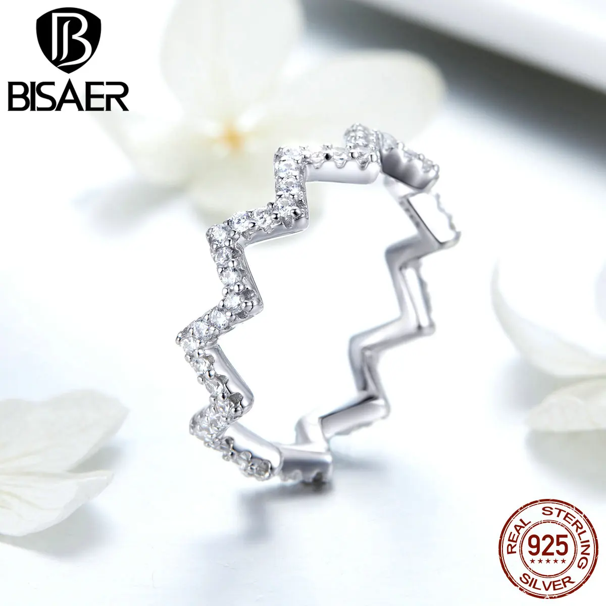 BISAER, 925 пробы, серебряное, скрученное, геометрическое кольцо на палец, волна, циркон, простые свадебные кольца для женщин, ювелирные изделия, Anel ECR480