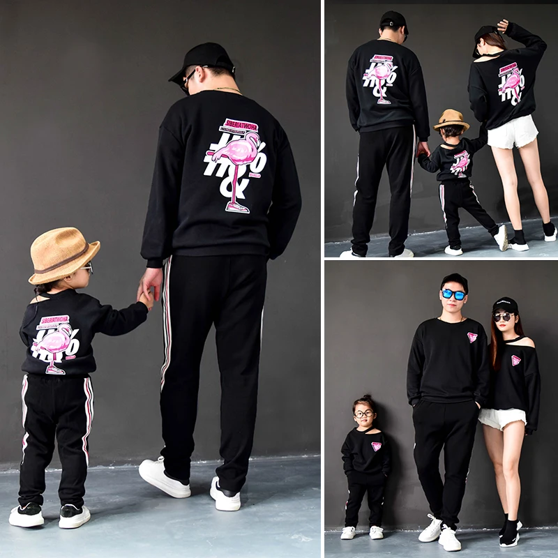 Mother and Daughter Matching Clothes Top Winter Tee Shirt Off Shoulder Sweatshirts for Family Sweaters Father Son Clothing | Мать и