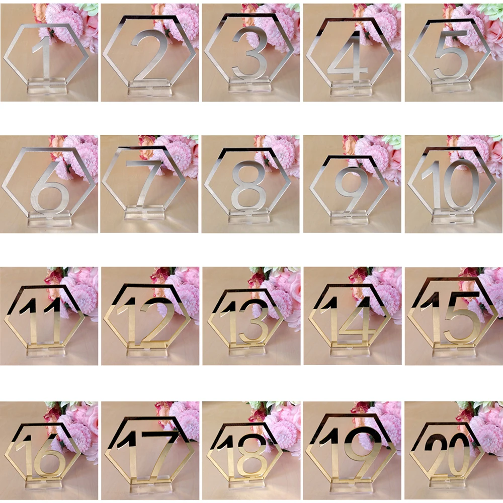 

1-40 Numbers Hexagon Signs Acrylic Mirror Wedding Table Number Signs Table Numbers Rustic Wedding Seat Plate Numbers Sign