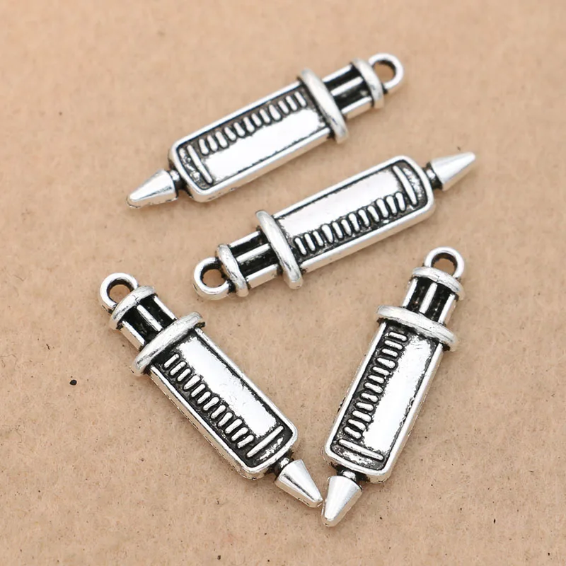 KJjewel Antique Silver Plated Syringe Injector Charms Pendants for Jewelry Making Bracelet Accessories Diy 27x8mm 10pcs/lot | Украшения и