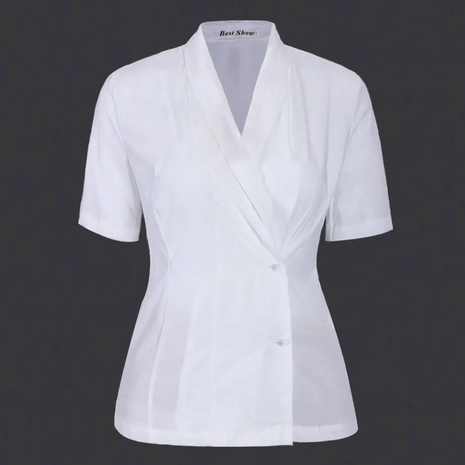 Шифоновая Блузка с коротким рукавом Новое поступление 2018 Офисная рубашка белая