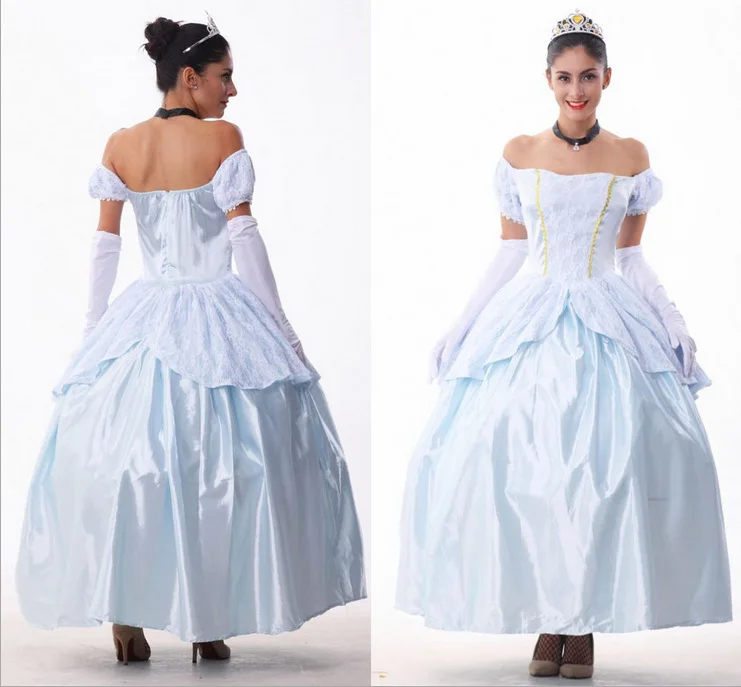 light blue Взрослая Золушка, женское платье принцессы, нарядное платье, нарядное платье для девочек, карнавальный костюм на Хэллоуин - Цвет: light blue