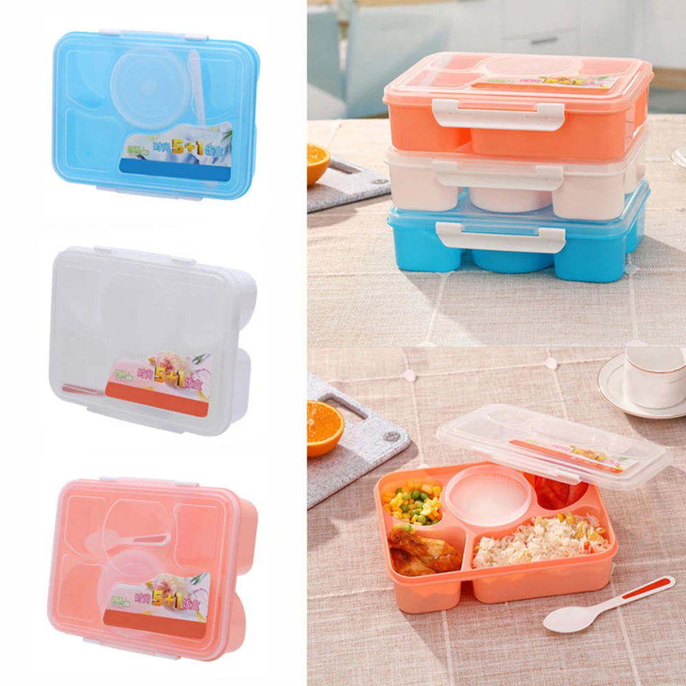 5 в 1 Емкость наборы посуды пластиковая микроволновая печь Bento Ланч бокс + ложка
