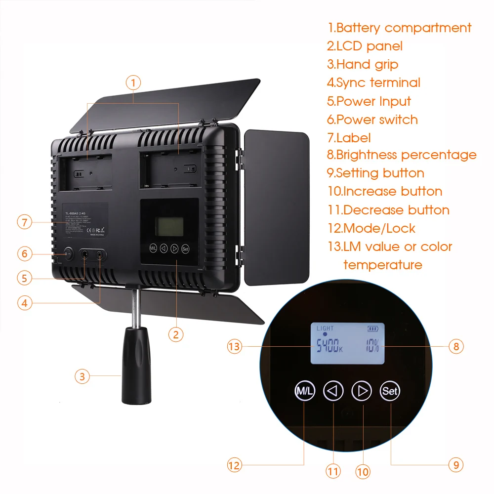 Travor TL-600A 2,4G kit двухцветный светодиодный светильник для студийной фотосъемки с пультом дистанционного управления 2,4G+ 6 NP-F550 аккумуляторов+ 4 зарядного устройства