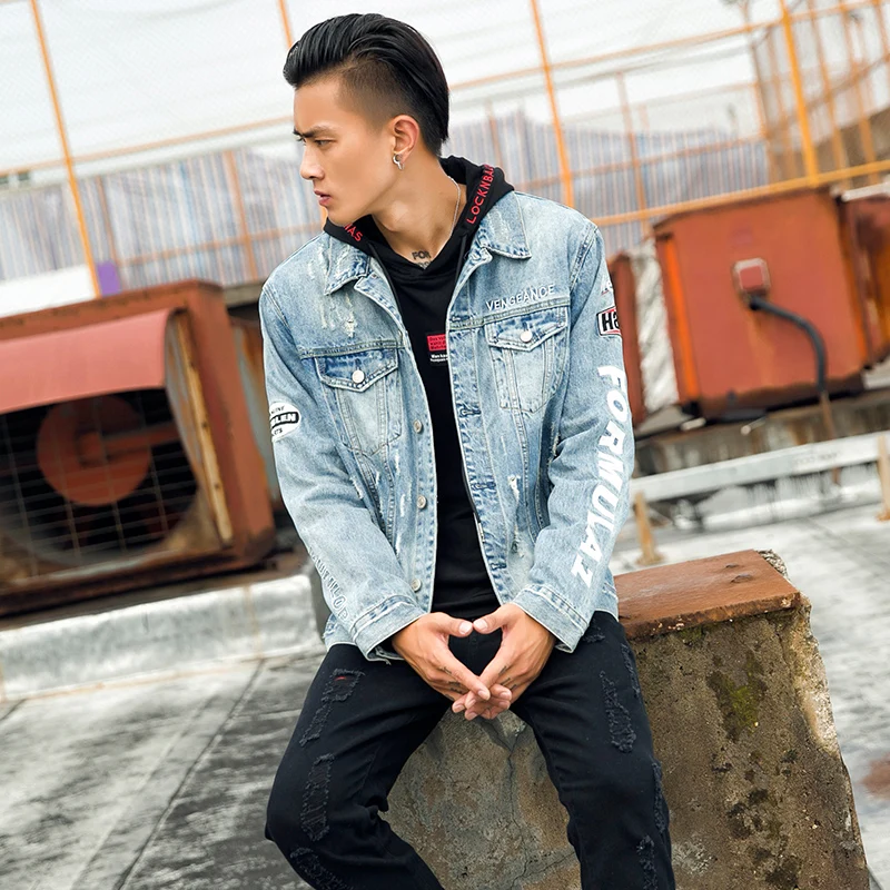 LENSTID модная повседневная мужская хип хоп Уличная джинсовая куртка плюс размер