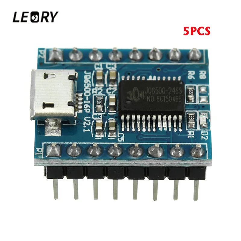 LEORY 5 шт. JQ6500 MP3 плеер звук голоса UART модуль 16 P Мбит ЦАП TF карта u диск формат USB