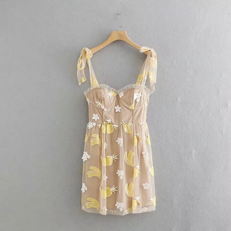 Летнее платье 2019 boho пляжное kawaii с банановым принтом и пайетками Корейская одежда