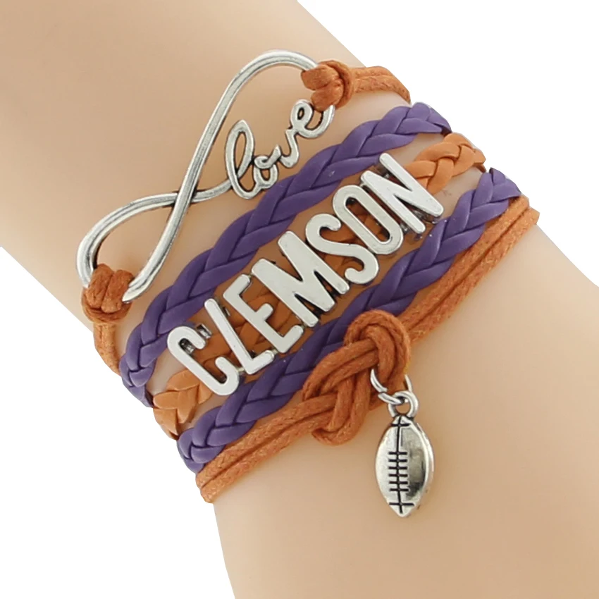 Браслет для футбольной команды Infinity Love Clemson белый оранжевый на заказ спортивные