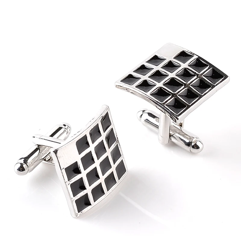 Квадратные сетчатые запонки квадратная черная коробка однотонные эмалированные
